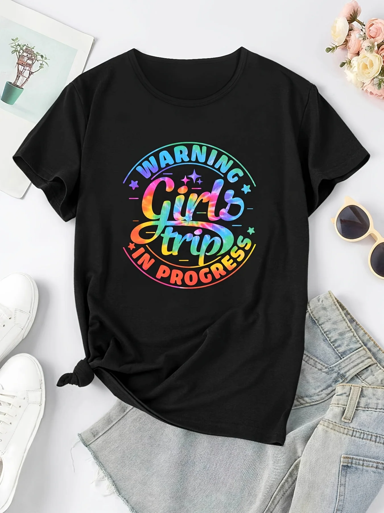 

Girl's Trip Letter Print T-shirt, Casual Crew Neck Short Sleeve Top For Spring & Summer, Women's Clothing