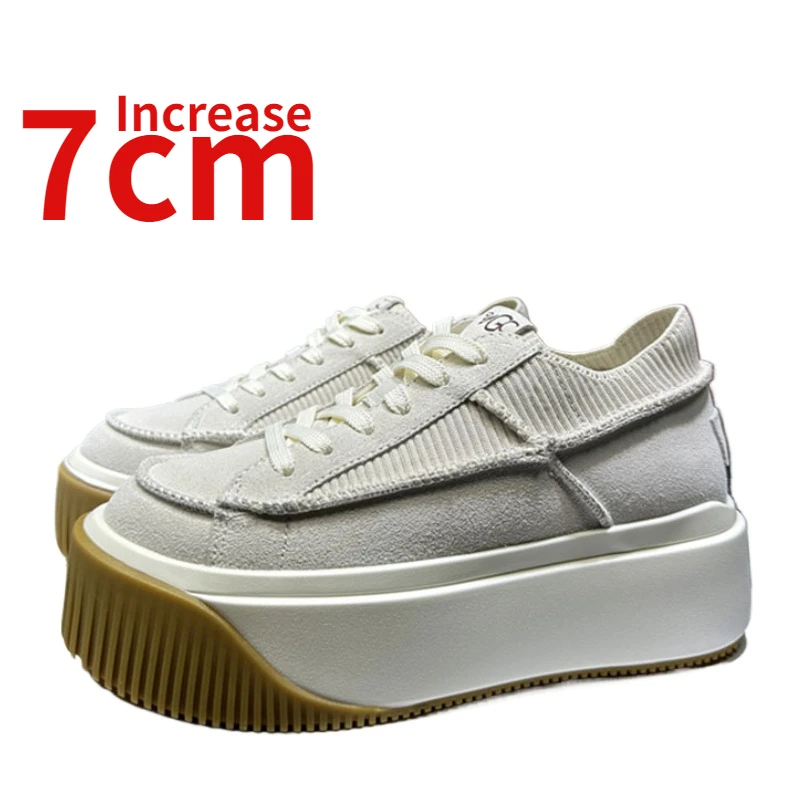 

European Style Casual Dad's Shoes for Women's Increased 7cm Genuine Leather Breathable Thick Bottom Shoe Height Increasing Shoes