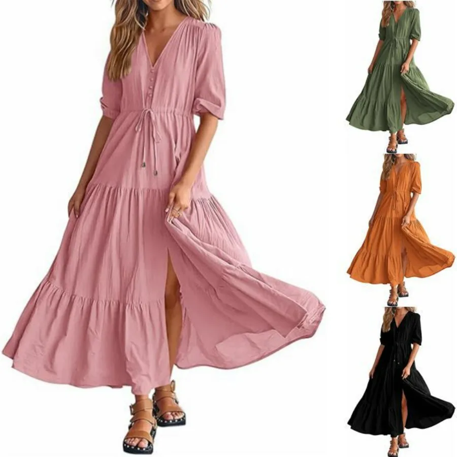 NewSummer Women's Plus Size Dresses For Curvy Women Solid Short Sleeve V Neck A-Line Ruched Sundresses For Women Fashion Dresses 
NewSummer Women's Plus Size Dresses For Curvy Women Solid Short Sleeve V Neck A-Line Ruched Sundresses For Women Fashion Dresses