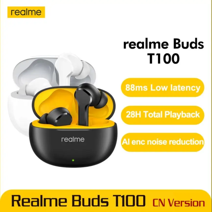 

Realme Buds T100 true wireless bluetooth headset noise reduction long battery life 28h flash charge low latency Huawei iPho