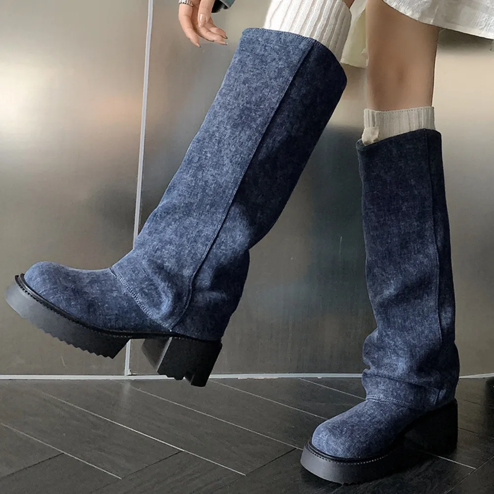 Dilalula Fashion Denim Women Knee-High Boots Autumn Winter Thick High Heels Platforms Casual Office Lady Round Toe Shoes Woman
Dilalula Fashion Denim Women Knee-High Boots Autumn Winter Thick High Heels Platforms Casual Office Lady Round Toe Shoes Woman