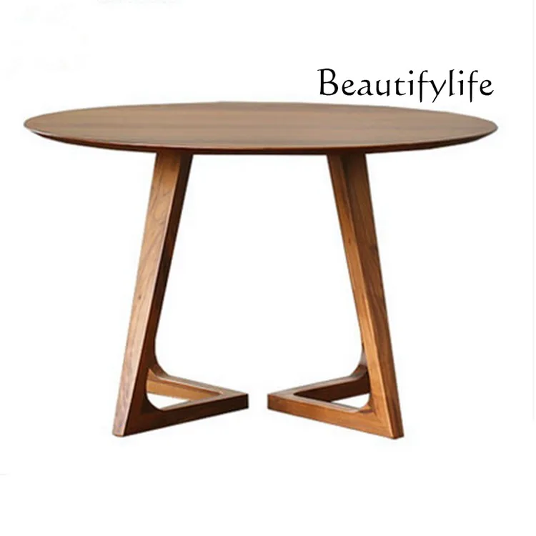 

Nordic Solid Wood round Dining Table Ash Home Leisure Coffee Shop Negotiation Table and Chair Combination