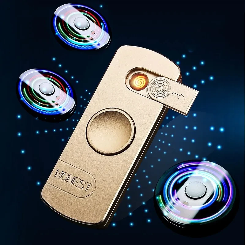 

Hot Rotating Fingertip Gyroscope USB Charging Pulse Plasma Tungsten Wire Lighter Flameless Windproof Cigar Convenient Men's Gift