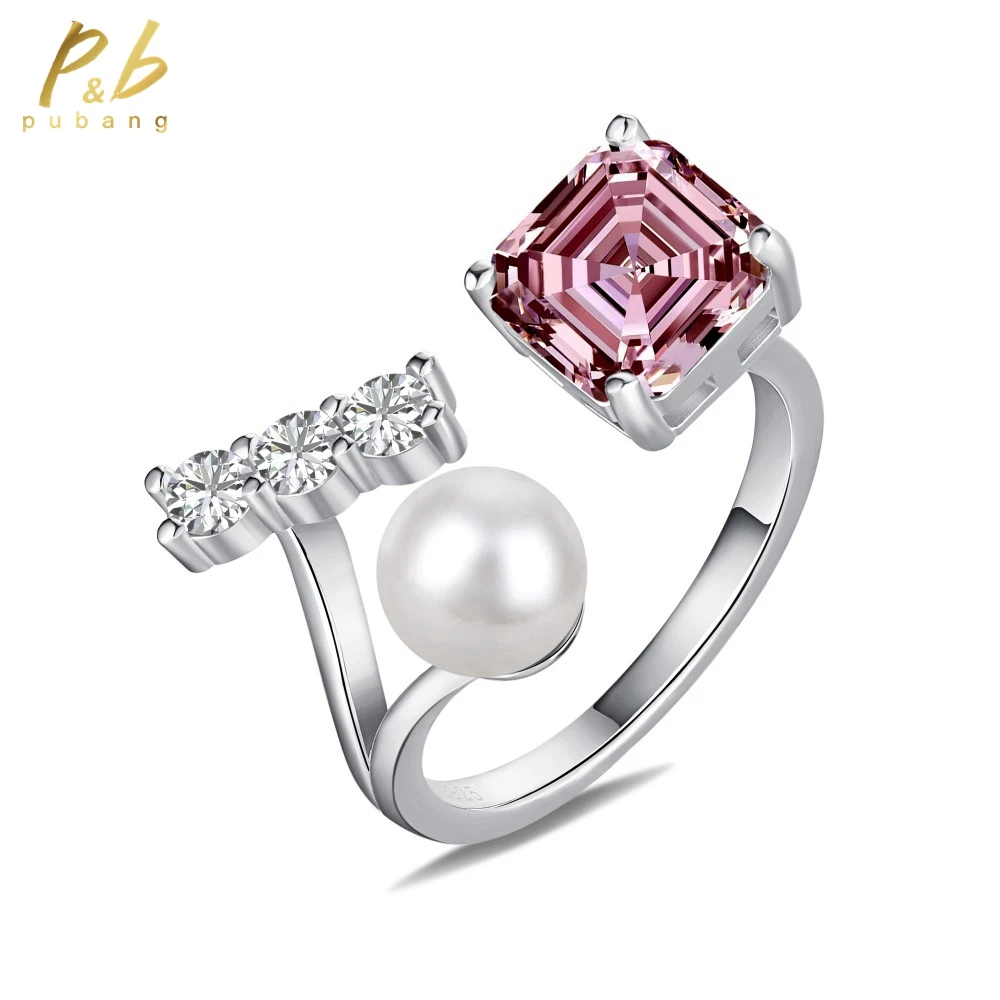 

PuBang for Women Engagement Wedding Gift Fine Jewelry Pearl Real 925 Sterling Silver Created Moissanite Resizable Ring Wholesale