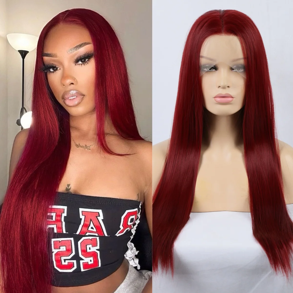 RDY Burgundy 99J Dark Red Wine Silky Straight Synthetic Lace Front Wig Glueless Frontal Hair Wigs for Women Daily Use Party
RDY Burgundy 99J Dark Red Wine Silky Straight Synthetic Lace Front Wig Glueless Frontal Hair Wigs for Women Daily Use Party