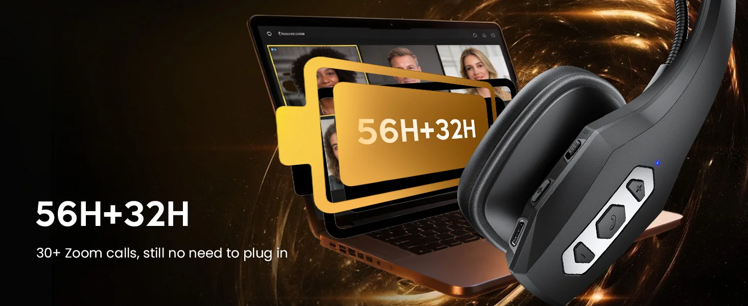 Sb154b897bf0843e8a649f5f7395ed11c2 Trucker Bluetooth Headset with Charging Base, Wireless Hands-Free Headset with Noise Canceling Mic & Mute Button, 56Hrs Working