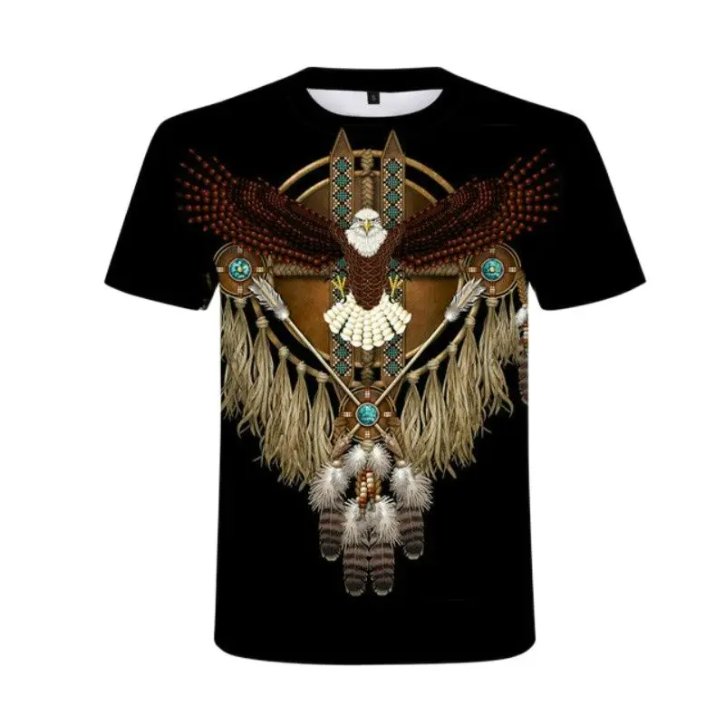 

Indian Tribe 3D Printed Eagle Wolf Totem Exquisite Vintage Printed Men's and Women's Hip Hop Crewneck T-shirt Casual Top