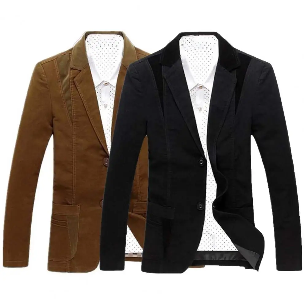 

Пиджак мужской с карманами, уличная одежда с лацканами, повседневный Блейзер контрастных цветов, универсальная верхняя одежда
