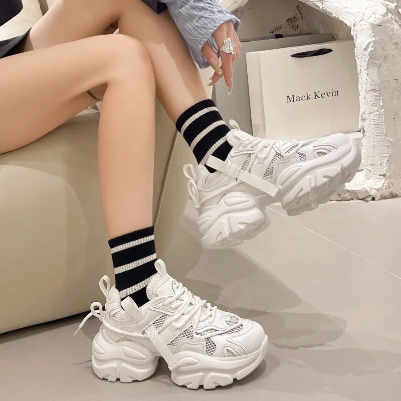 

2023 High Quality Shoes for Women Grid Women's Vulcanize Shoes Summer Women Sneakers Lace Up Solid Color Ladies Casual Shoes