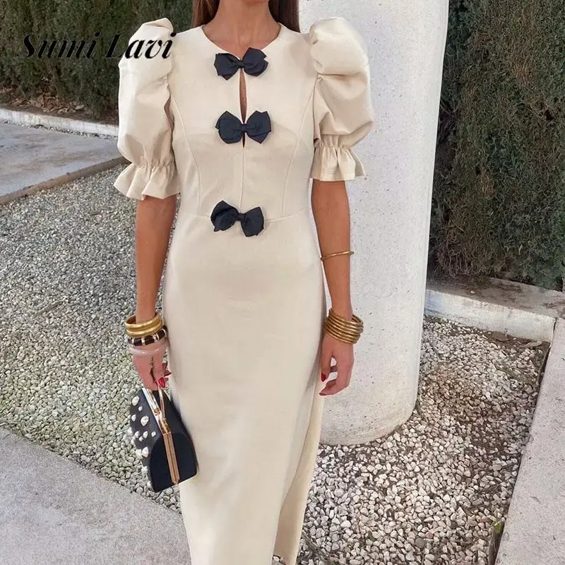 Women Elegant O-neck Banquet Long Dress Casual Bubble Short Sleeve Waist Solid Party Dress Fashion Bow Patchwork Evening Dresses
Women Elegant O-neck Banquet Long Dress Casual Bubble Short Sleeve Waist Solid Party Dress Fashion Bow Patchwork Evening Dresses