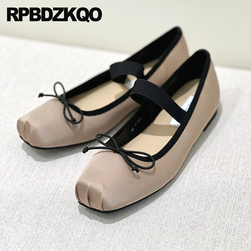 

Bow Knot Cute Nude Shoes Bowknot Satin Flats Ballet Elastic Ballerina Comfy Silk Mary Jane Square Toe Women Sweet Bowtie Kawaii