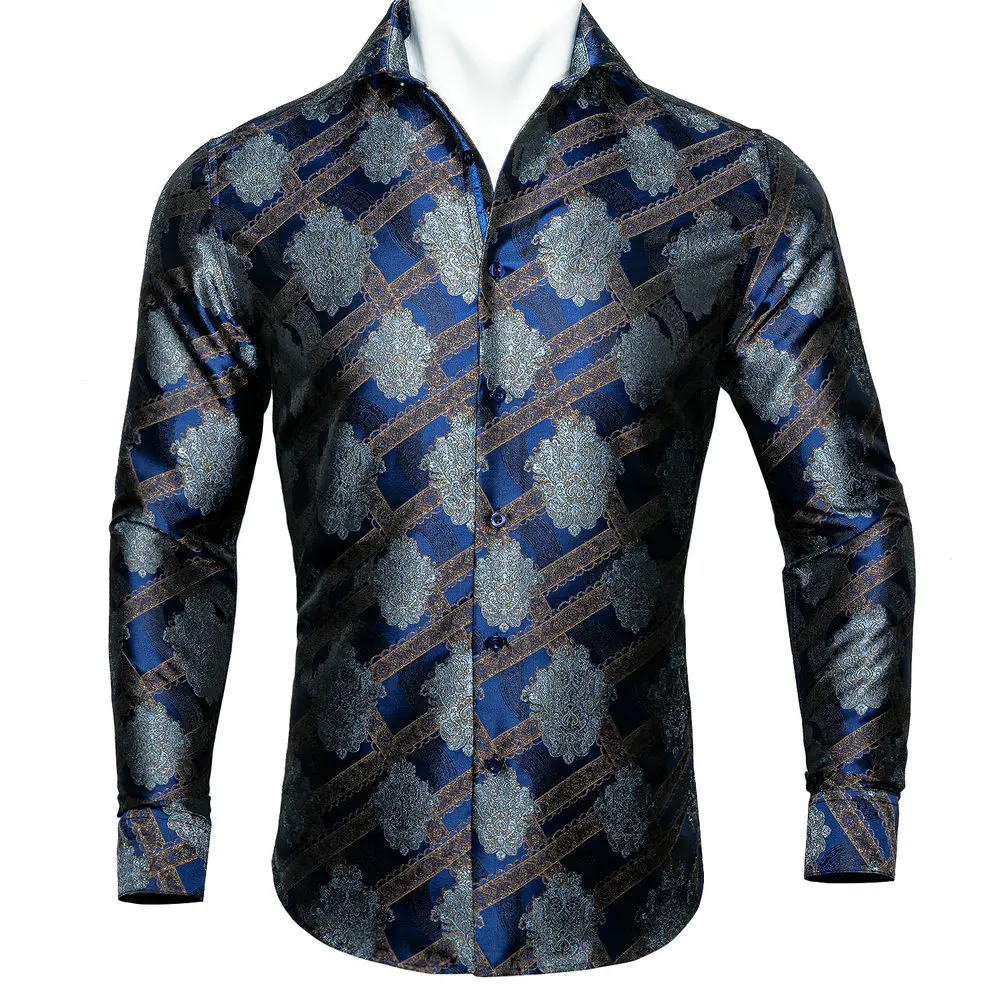 Navy Blue Long Sleeve Mens Shirt Novelty Floral Turndown Collar Polyester Jacquard Casual Business Wedding Designer Barry.Wang
Navy Blue Long Sleeve Mens Shirt Novelty Floral Turndown Collar Polyester Jacquard Casual Business Wedding Designer Barry.Wang