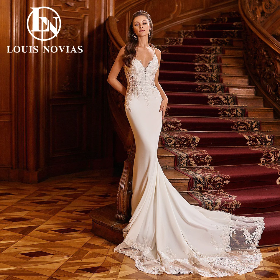 

LOUIS NOVIAS Mermaid Wedding Dresses For Woman 2024 Sweetheart Spaghetti Straps Embroidery Satin Wedding Gown Vestidos De Novia
