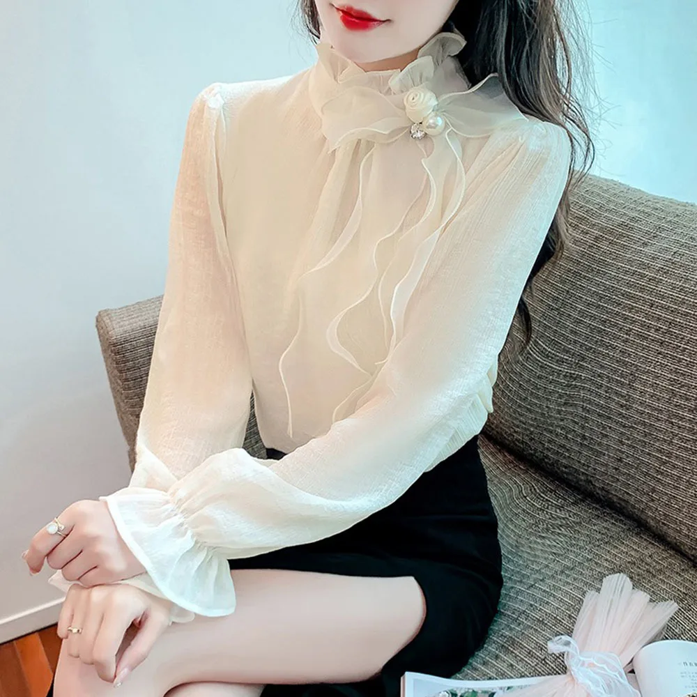 Autumn Spring 2023 New Fashion Flower Beaded Shirt Womens French Retro Blouses Ladies Solid Color Office Work Shirts Female Tops
Autumn Spring 2023 New Fashion Flower Beaded Shirt Womens French Retro Blouses Ladies Solid Color Office Work Shirts Female Tops