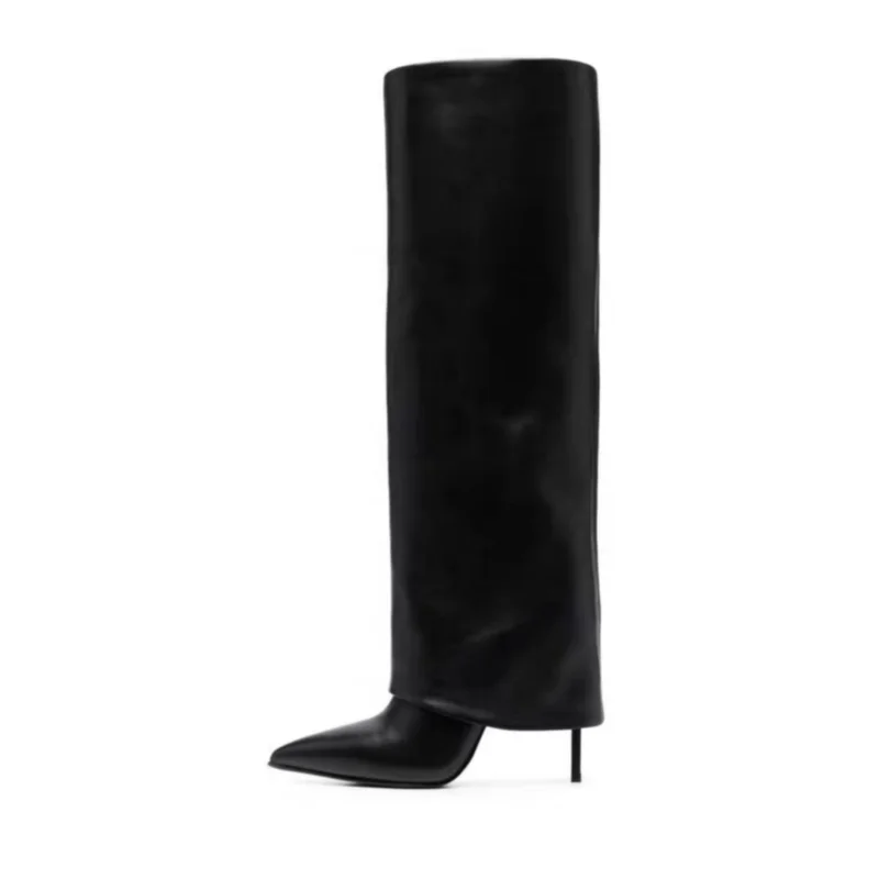 

Arden Furtado 2023 Autumn Winter Microfiber Pointed toe Stilettos heels Knee High Boots Slip--onRevers Fashion boots