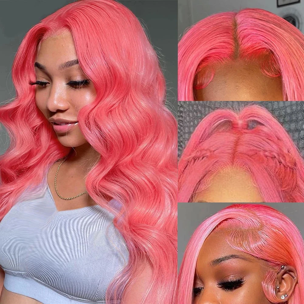 

13x6 Pink Lace Front Wig Human Hair Pre Plucked 13x4 HD Lace Frontal Wig 180% Density Body Wave 613 Lace Front Wig Human Hair