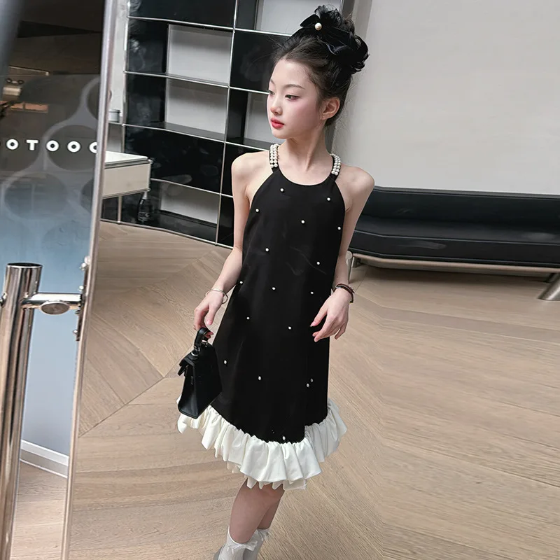 

Girls' Dress 2024 Summer New Children's Dingzhu Small Fragrant Wind Lotus Leaf Edge Sling Dress