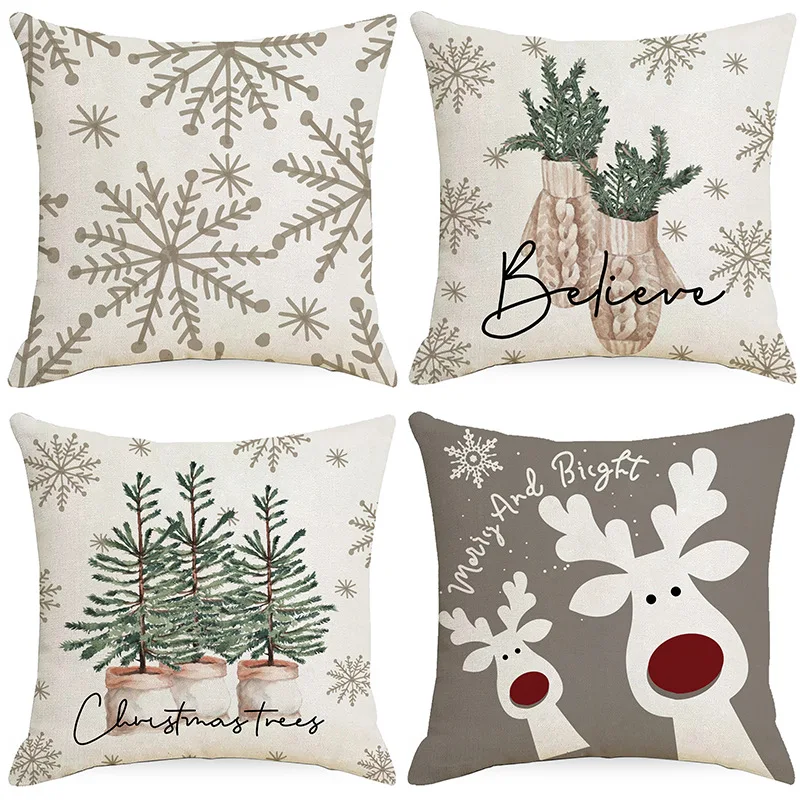 

2023 Christmas Pillowcase Cartoon Elk Snowflake Xmas Tree Pillow Cover Merry Christmas Decoration for Home Sofa Cushion Cover