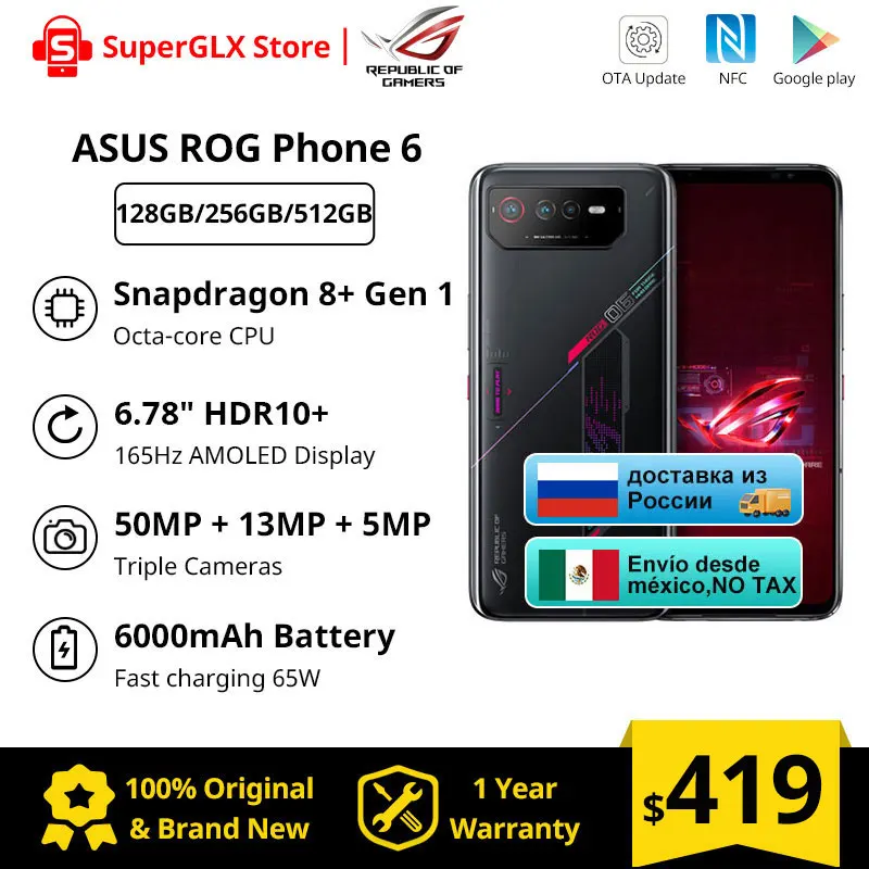 

New Global Rom ASUS ROG Phone 6 Snapdragon 8+ Gen 1 5G Gaming Phone 165Hz refresh rate 65W Fast Charging ROG 6 ROG6 Smartphone