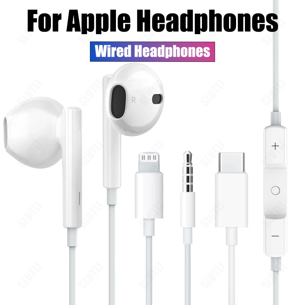 

Original For Apple Wired Earphones For iPhone 15 14 13 12 11 Pro Max X XR 8 In-Ear Earbud For ipad 3.5mm USB C IOS Earbuds