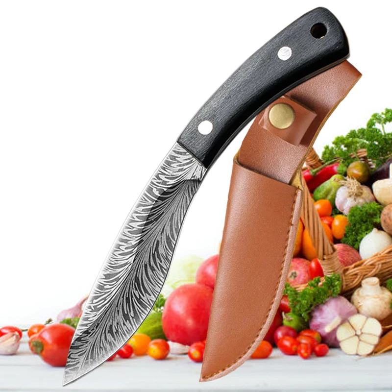 

Handmade Forged Knife Butcher Stainless Steel Boning Knife Slicing Meat Cleaver Knives with Sheath Pocket Wooden Handle BBQ