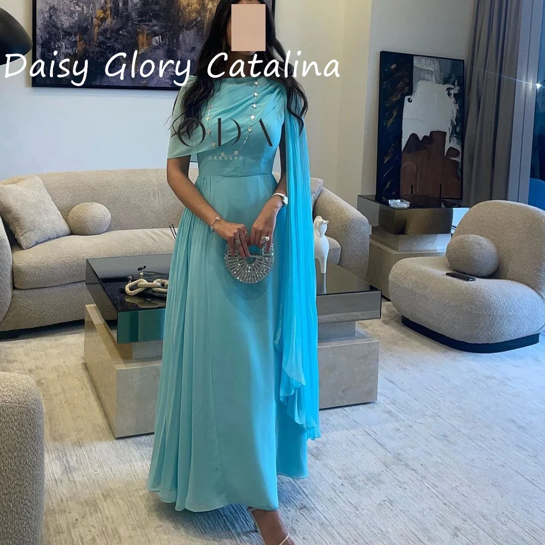 

Light Blue Evening Dresses A-Line Long Sleeves Elegant Prom Gowns Formal Feathers Dubai Saudi Arabia Wedding Party dress 2024