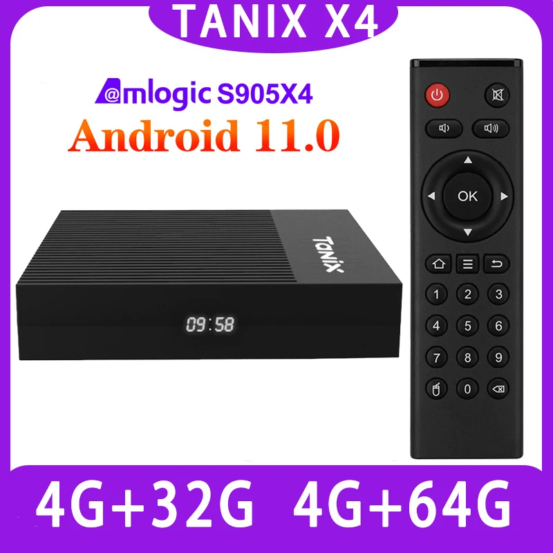 

Smart Android TV Box Tanix X4 Amlogic S905X4 Android 11.0 4GB RAM 32GB/64GB ROM 2.4G&5G Wifi 100M LAN Set Top Box Media Player