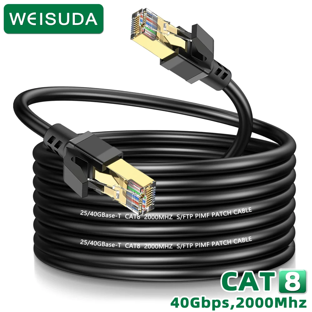

Высокоскоростной Ethernet-Кабель WEISUDA CAT 8, 40 Гбит/с, 2000 МГц, RJ45, Соединительный шнур 5 м, 15 м, 30 м для маршрутизатора, модема, ПК, ноутбука, кабель Ethernet CAT8