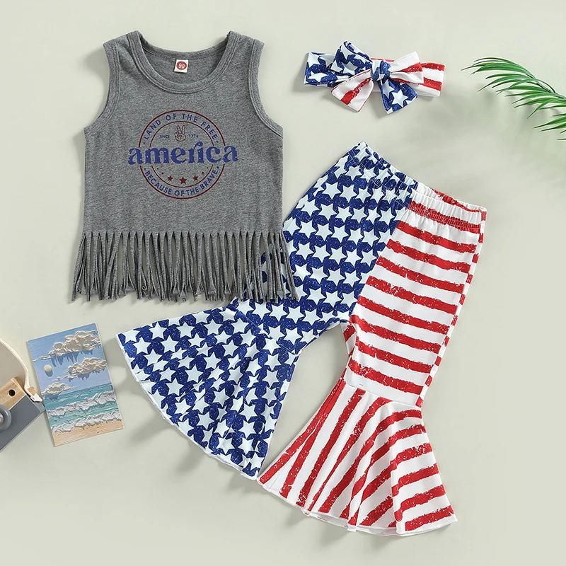 Independence Day Kids Girls Clothes Set Summer Tassel Tank Tops and Stretch Casual Star Stripe Print Flared Pants with Headband
Independence Day Kids Girls Clothes Set Summer Tassel Tank Tops and Stretch Casual Star Stripe Print Flared Pants with Headband