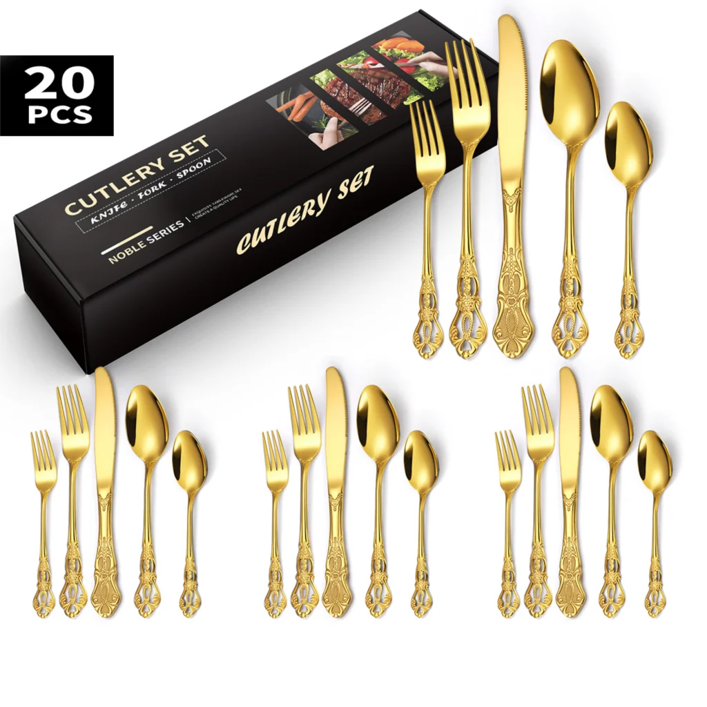 20Pcs/Set High-grade Stainless Steel Tableware Set Knife Fork Spoon Hollowed-out Relief Western Food Utensils Royal Design
20Pcs/Set High-grade Stainless Steel Tableware Set Knife Fork Spoon Hollowed-out Relief Western Food Utensils Royal Design