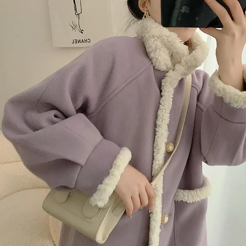 Women's Jacket Winter College Vintage Elegant Thick Lambswool Furry Tweed Coats Single Breasted Medium-length Korean Outerwear
Women's Jacket Winter College Vintage Elegant Thick Lambswool Furry Tweed Coats Single Breasted Medium-length Korean Outerwear