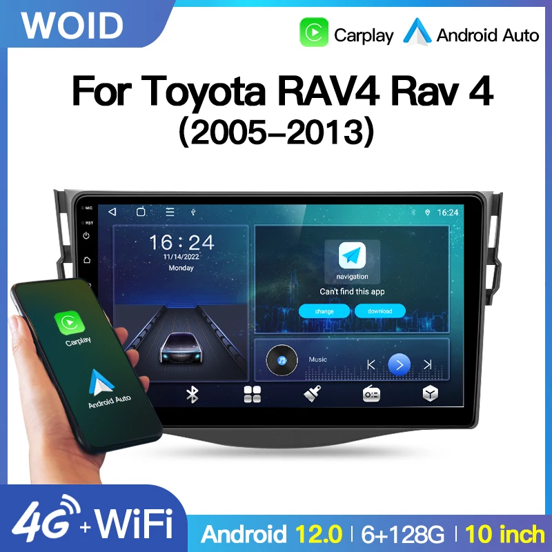 

Автомагнитола для Toyota RAV4 Rav 4 2005-2013, Android 12, автомобильный мультимедийный видеоплеер для Carplay, DSP-навигатор, GPS, 4G, Wi-Fi, BT