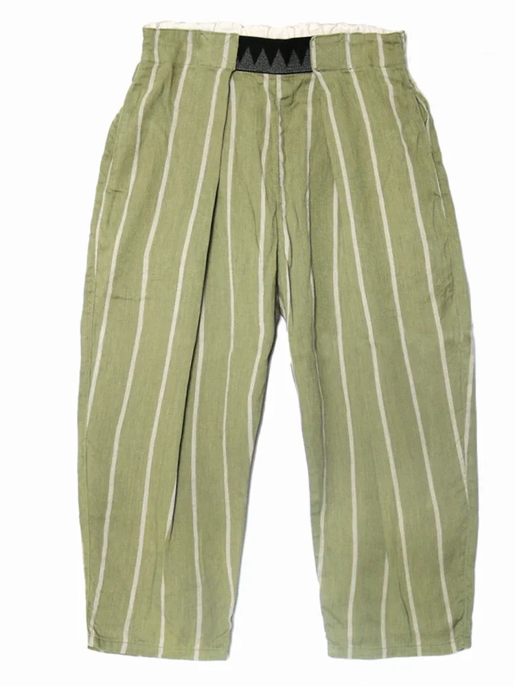 

KAPITAL Hirata Hohiro Day Tide Loose Stripe Printed Linen Cotton Wide Leg Men's and Women's Casual Trousers Japan Style