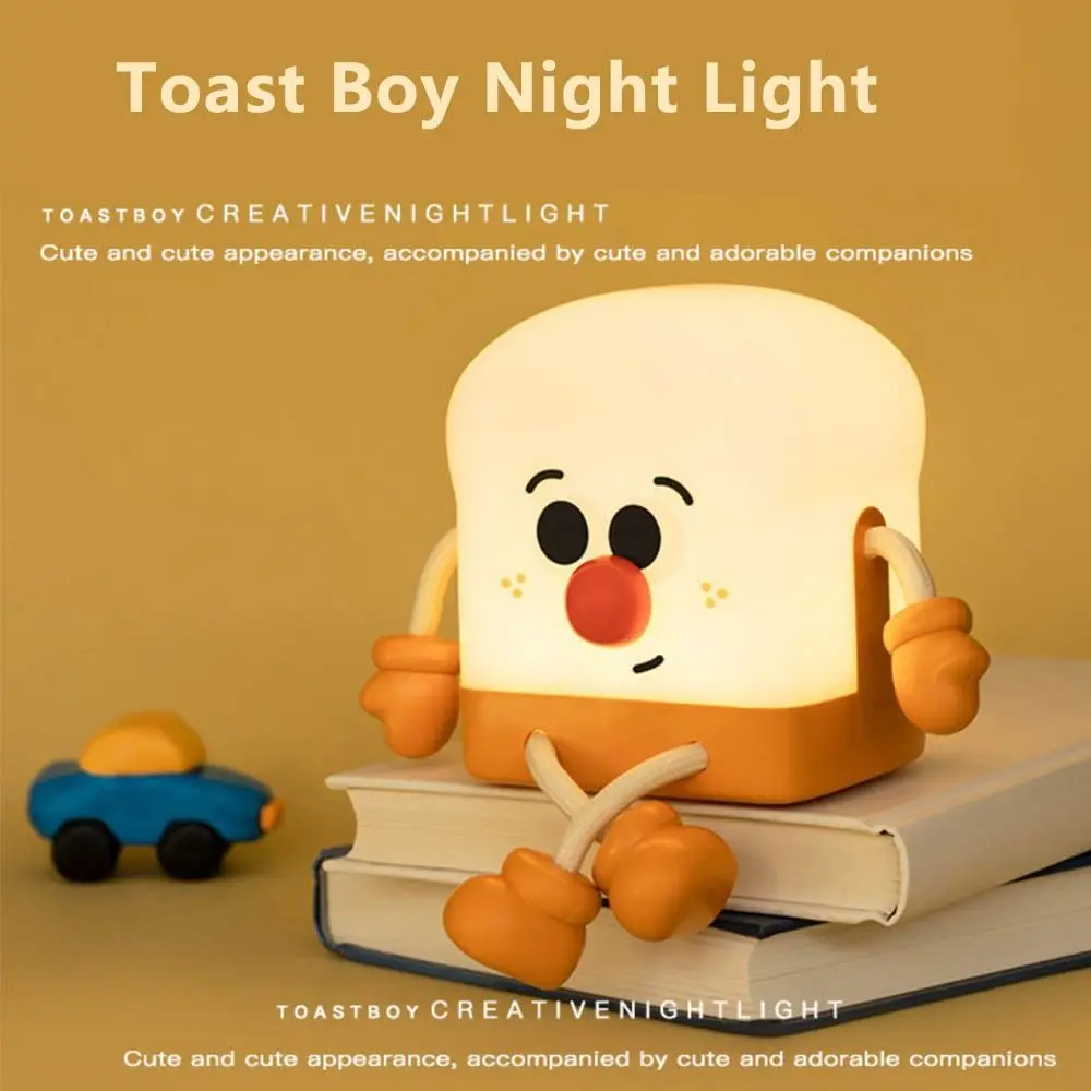 

Touch Sensor Toast Boy Lamp Cartoon Night Lights LED Toast Bread Lamp Bracket Holder Atmosphere Light