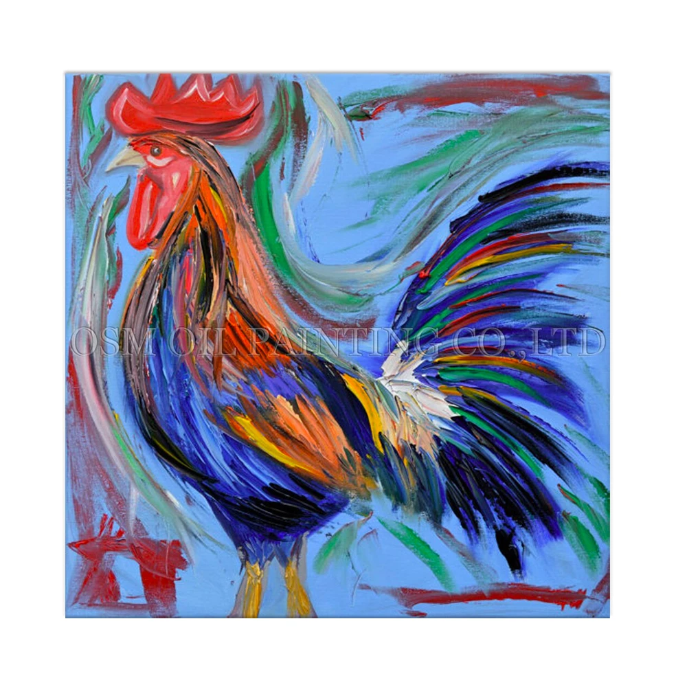 

High Skills Artist Handmade Abstract Cock Oil Painting On Canvas Handmade Impression Rooster Oil Painting for Living Room