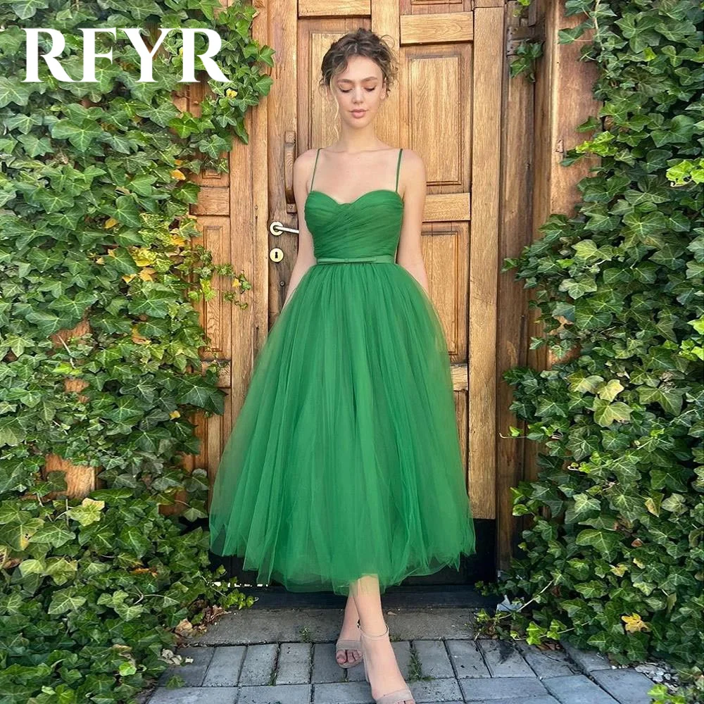 

RFYR Short Green Prom Dress Spaghetti Strap Party Dresses Sweetheart Celebrity Gowns Pleat Wedding Party Dress вечерние платья