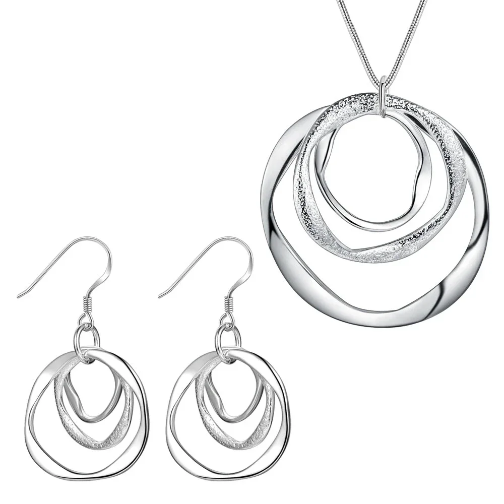 Luxury 925 Sterling Silver Round Circel Pendant Necklace Earrings for Women Fashion Party Wedding Accessories Jewelry Sets Gifts
Luxury 925 Sterling Silver Round Circel Pendant Necklace Earrings for Women Fashion Party Wedding Accessories Jewelry Sets Gifts