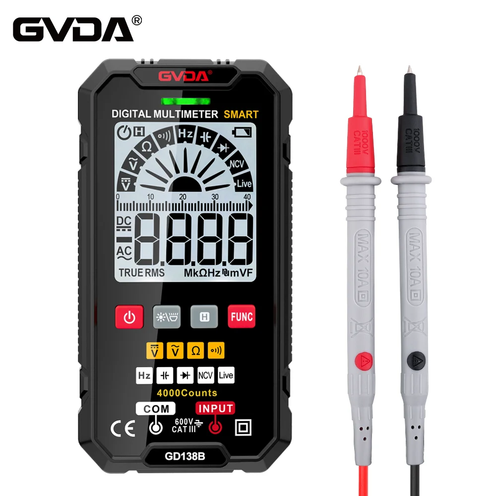 GVDA Digital Multimeter True RMS Auto Range NCV DC AC Voltage Tester Voltmeter Smart Multi-meter Automatic Multimetro Multimeter
GVDA Digital Multimeter True RMS Auto Range NCV DC AC Voltage Tester Voltmeter Smart Multi-meter Automatic Multimetro Multimeter