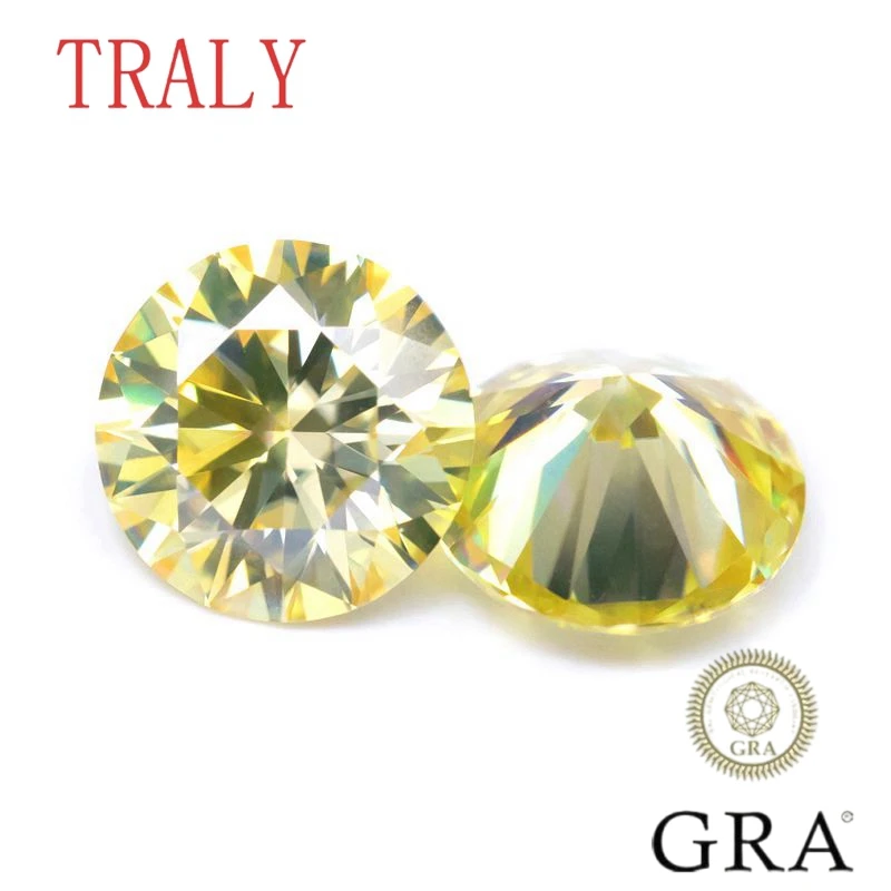 

1CT- 5CT Yellow Color Moissanite Loose Stone Round Brilliant Cut Lab Grown Gemstone with Certificate GRA Pass Diamond Tester