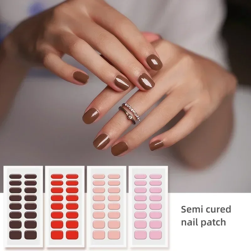 

New gel nail enhancement solid color nail enhancement sticker Europe and America semi curing nail enhancement sticker