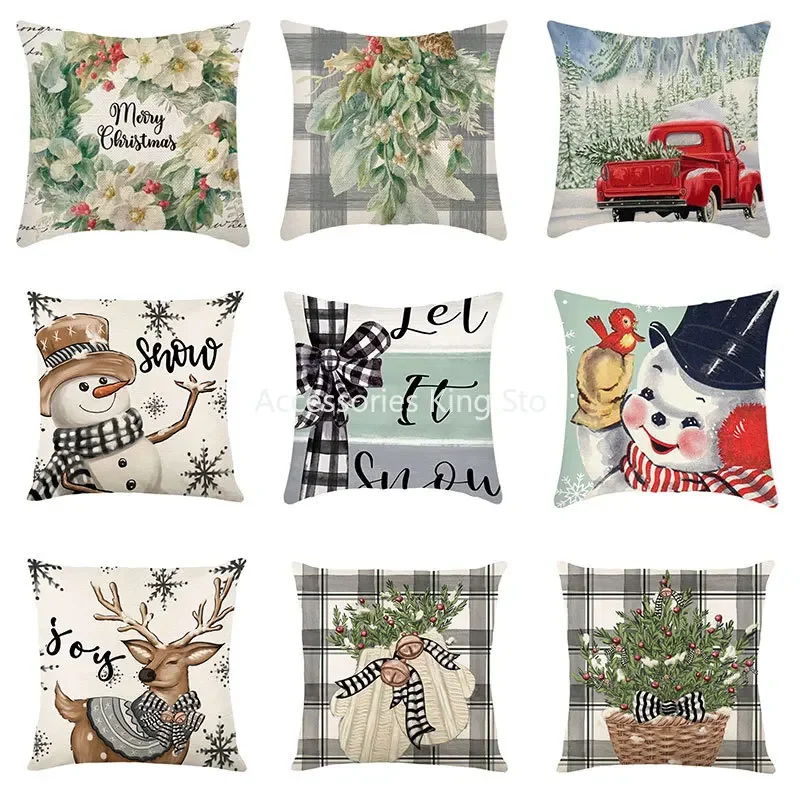 

40/45/50/60cm Christmas Polyester Pillowcase Decorative Navidad Elk Snowman Santa Tree Cushion Cover Sofa Pillow Case