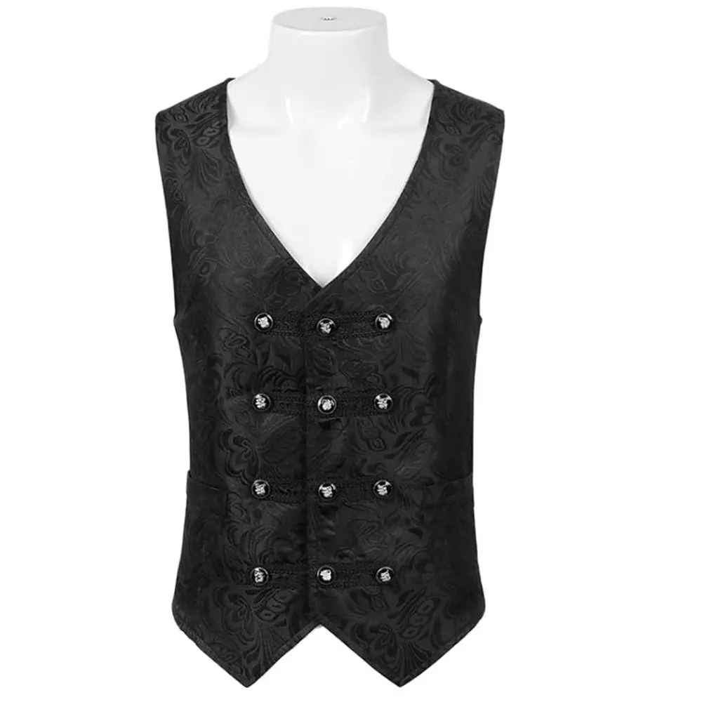 

Mens Victorian Suit Vest Steampunk Gothic Medieval Waistcoat Vintage Black Jacquard Sleeveless Tailcoat Men Halloween Costumes