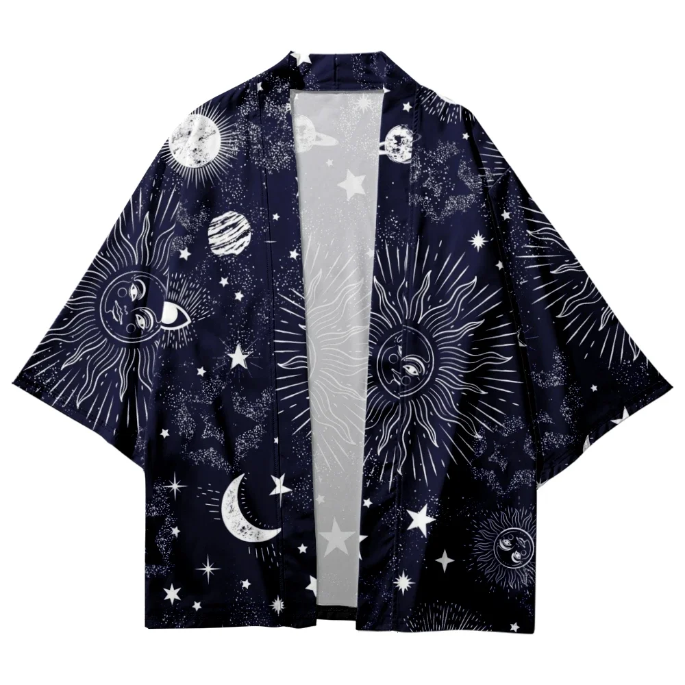 

Men and Women Japanese Casual Kimono Fashion Moon Star Space Printing Japanese Loose Thin Coat Asian Kimono Cardigan Chic