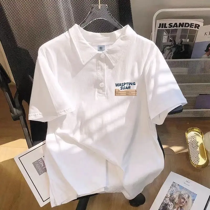 

Polo shirt short-sleeved men's summer Hong Kong style Japanese collared T-shirt design niche oversize half-sleeved tops y2k emo