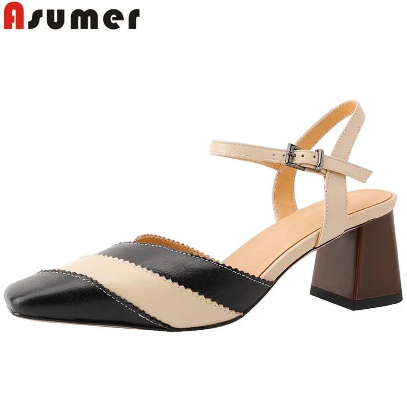 ASUMER 2024 New Size 33-43 Genuine Leather Dress Shoes Mixed Colors Slingbacks Summer Shoes Buckle Thick High Heels Sandals
ASUMER 2024 New Size 33-43 Genuine Leather Dress Shoes Mixed Colors Slingbacks Summer Shoes Buckle Thick High Heels Sandals