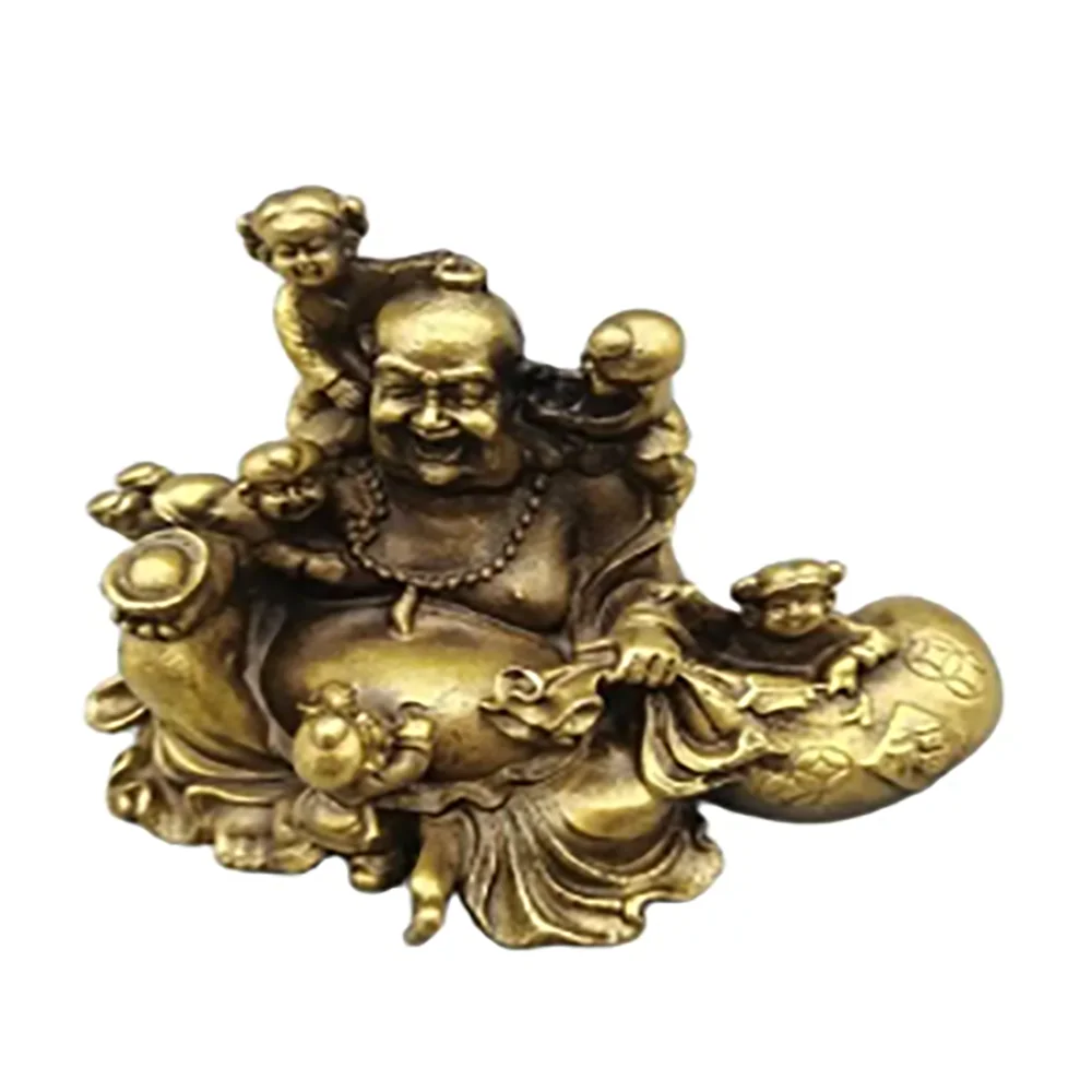 

Китайская античная латунная маленькая статуя Будды fengshui Maitreya, металлические поделки, домашний декор, статуя