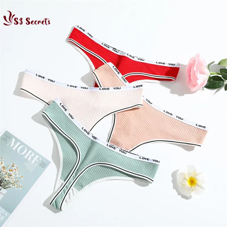 

1PC Solid Women Thongs Sexy Panties Low Waist Cotton Briefs Female T-Back G-string Girls S-L Intimate Letters Striped Lingeries