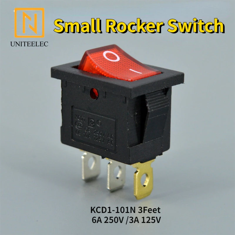 

Uniteelec 100Pcs/lot KCD1-101N 3Feet On-Off 15*21mm 6A 250V /3A 125V Rocker Switch Machine Switch