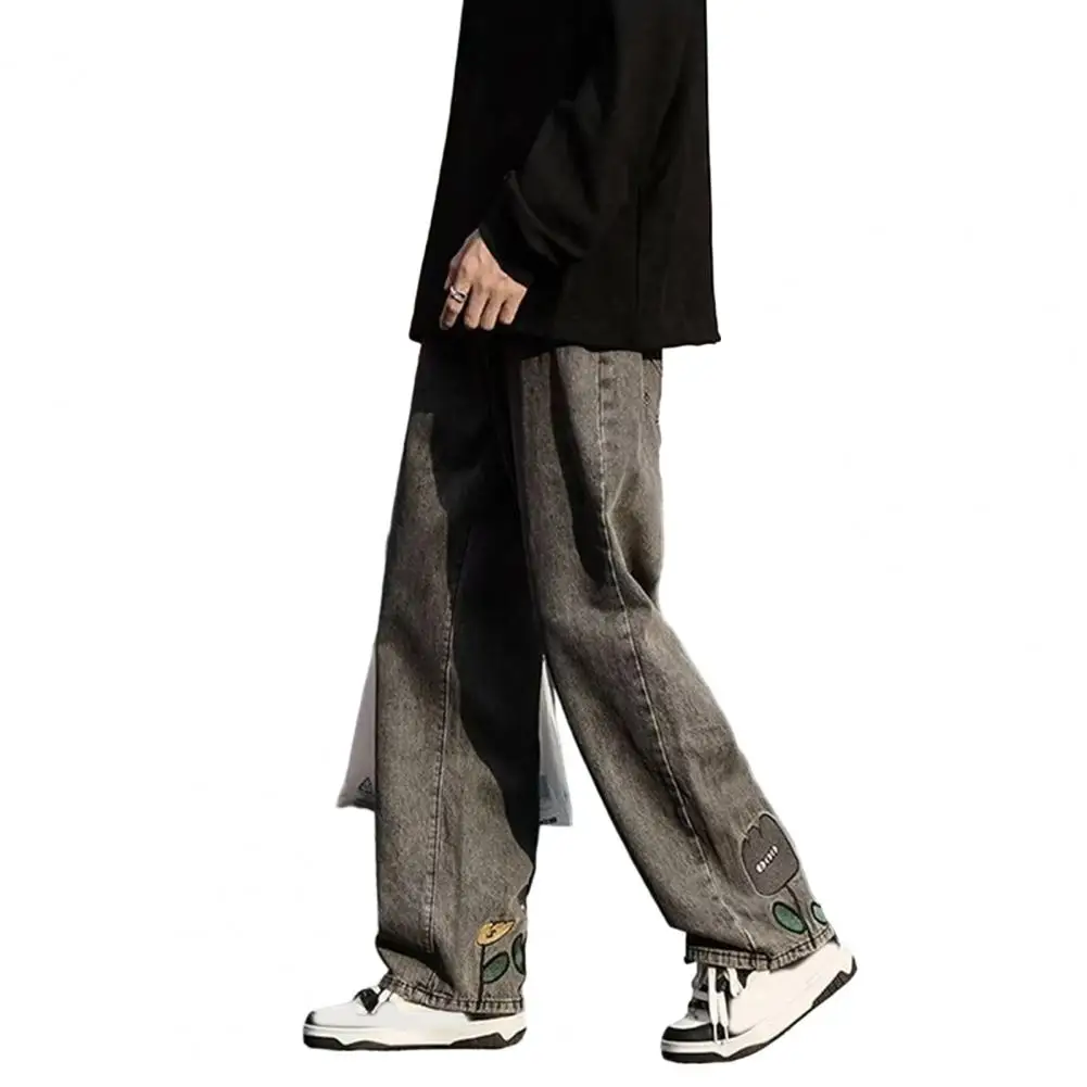 Embroidered Jeans Streetwear Men's Wide Leg Jeans with Cartoon Floral Embroidery Elastic Waist Deep Crotch Pockets for A Stylish
Embroidered Jeans Streetwear Men's Wide Leg Jeans with Cartoon Floral Embroidery Elastic Waist Deep Crotch Pockets for A Stylish
