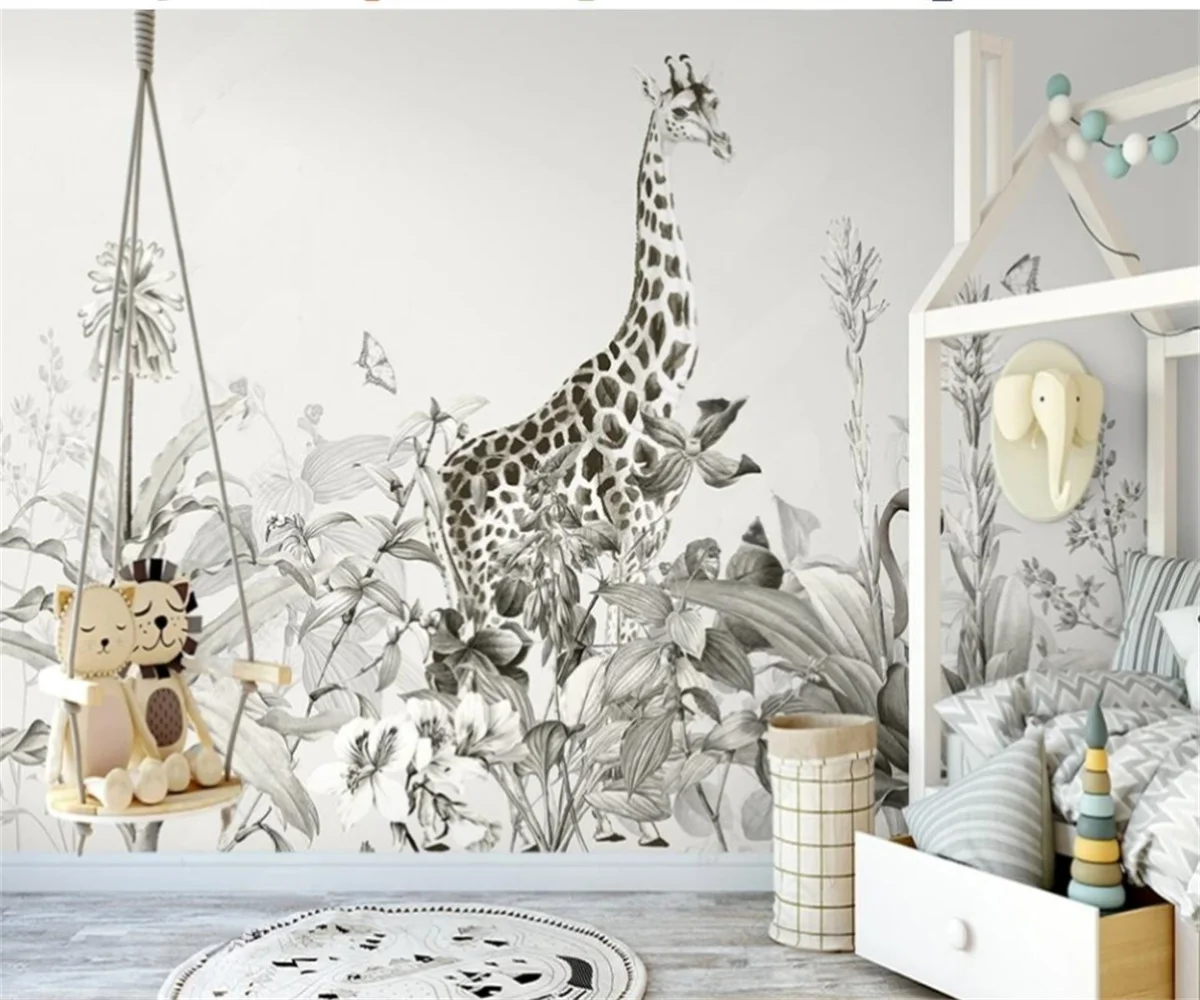 

Скандинавский лес мультфильм обои на заказ любой размер фрески слон жираф для ребенка фотообои водонепроницаемый домашний декор